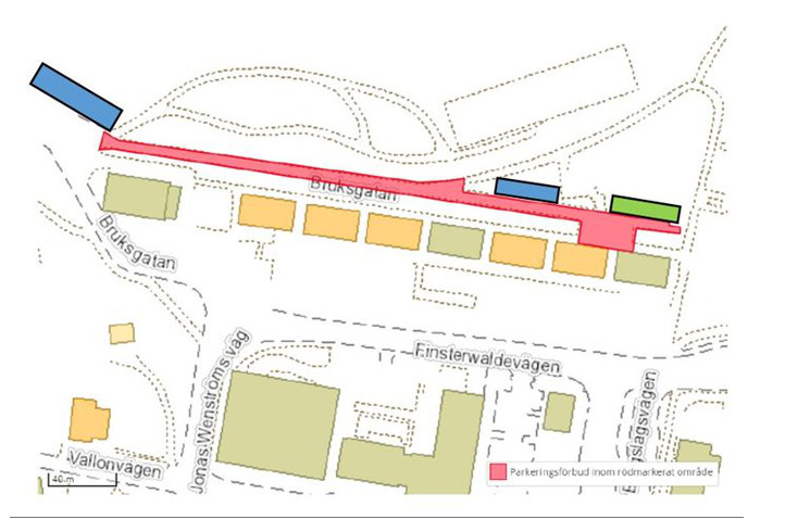 Karta över parkering längs Bruksgatan